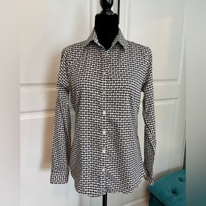Banana Republic black and white print long sleeve collar button up shirt size 8